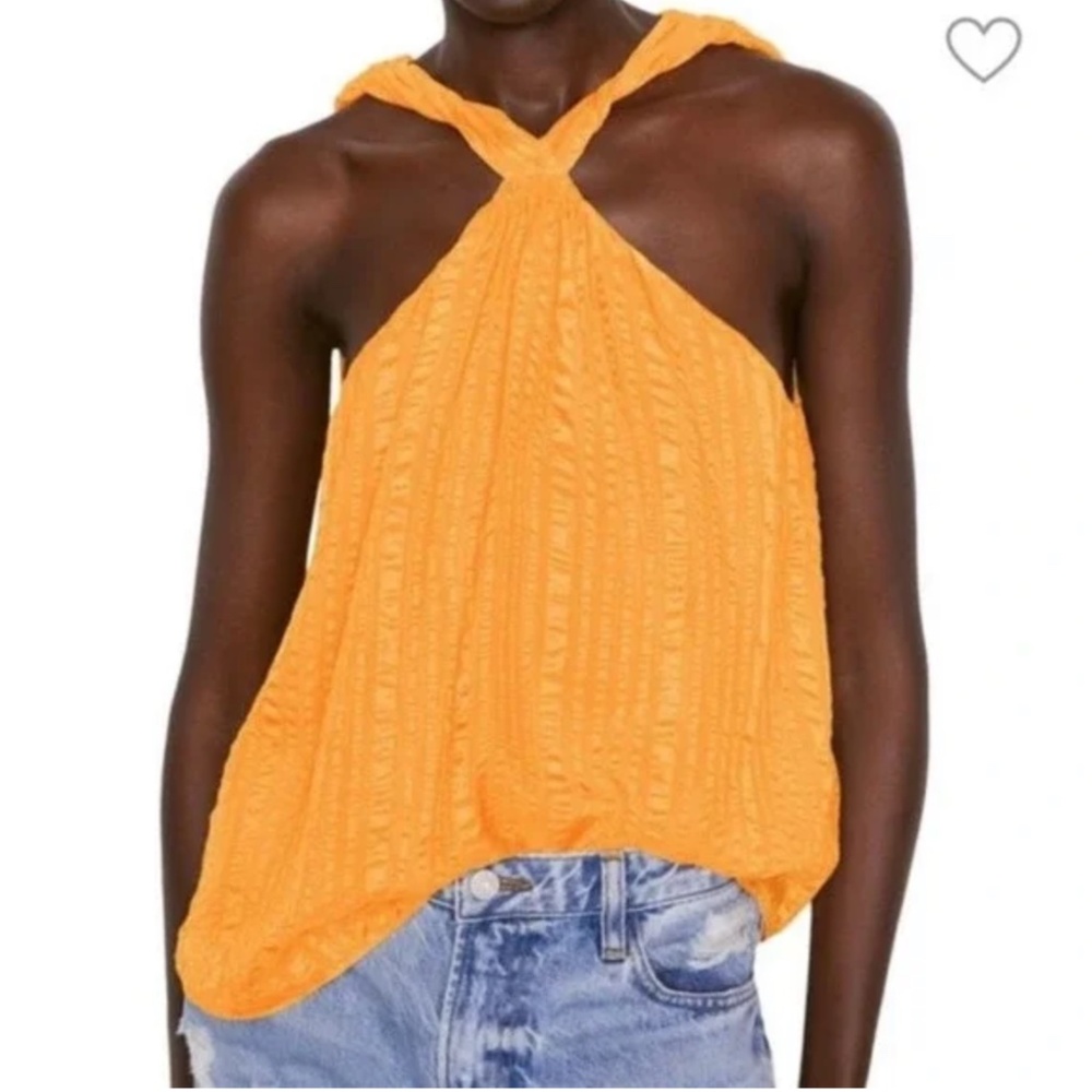 FRAME Draped Textured Silk Halter Top In Kumquat Size M